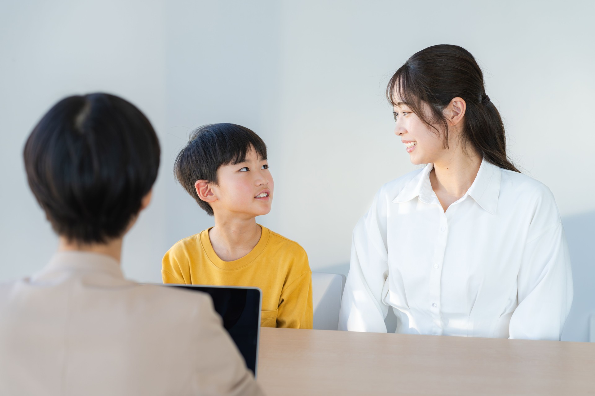 Parents and children and teachers interviewing